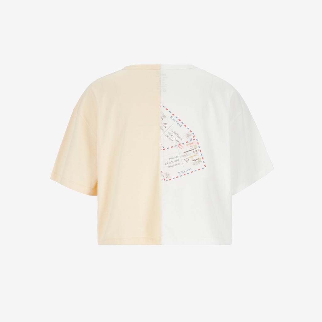 Upcycling t-shirt crop femme manches courtes POSTCARD &amp; WARNING VERSION 1