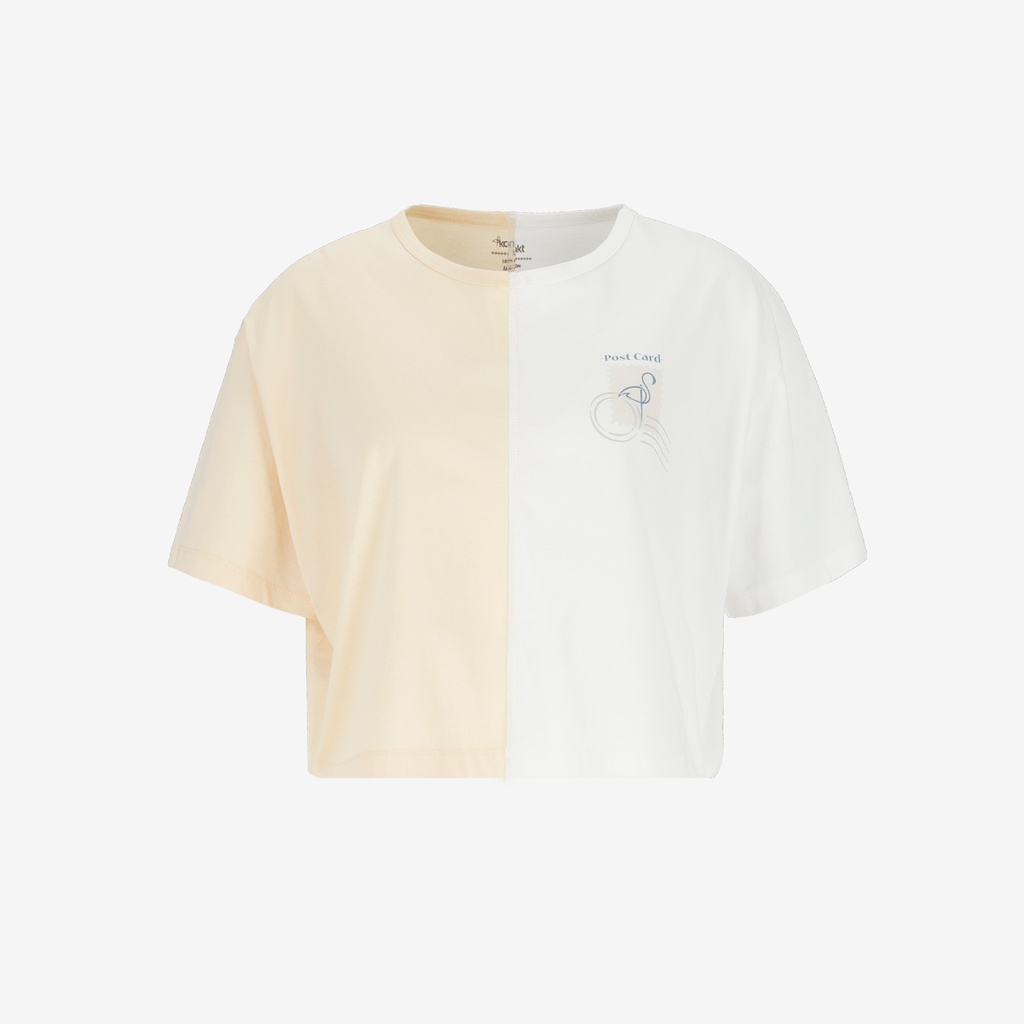 Upcycling t-shirt crop femme manches courtes POSTCARD &amp; WARNING VERSION 2