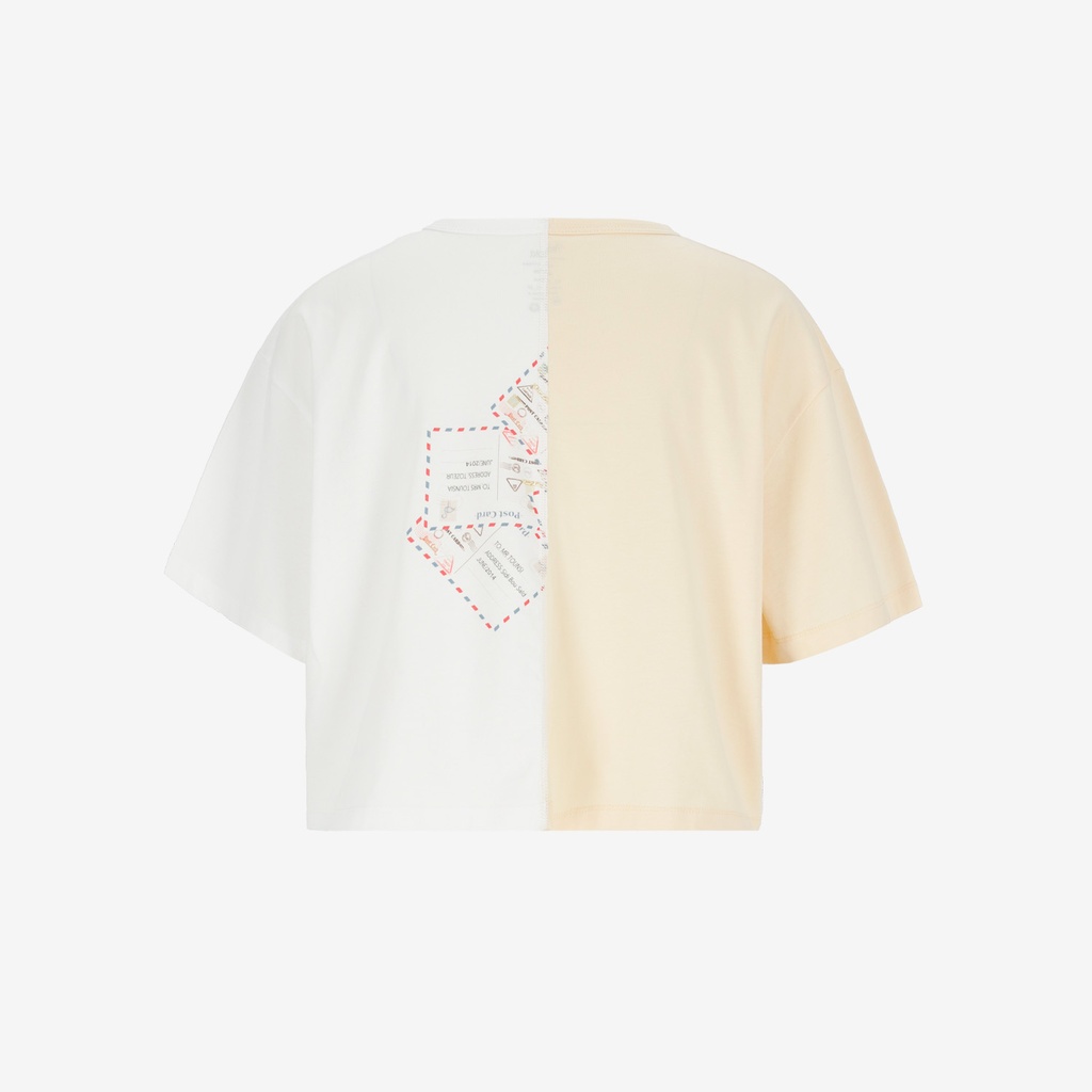 Upcycling t-shirt crop femme manches courtes POSTCARD &amp; WARNING VERSION 2