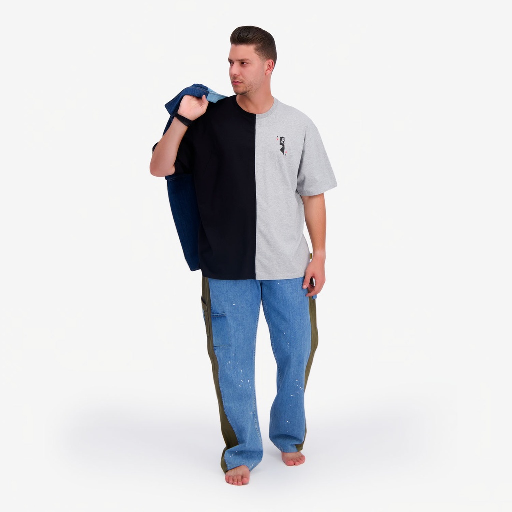 Upcycling t-shirt oversized homme manches courtes CROQUIS POCHE &amp; الري VERSION 2