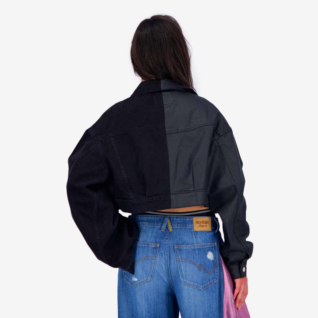 Upcycling cropped jacket femme bi-couleur KINDA V1