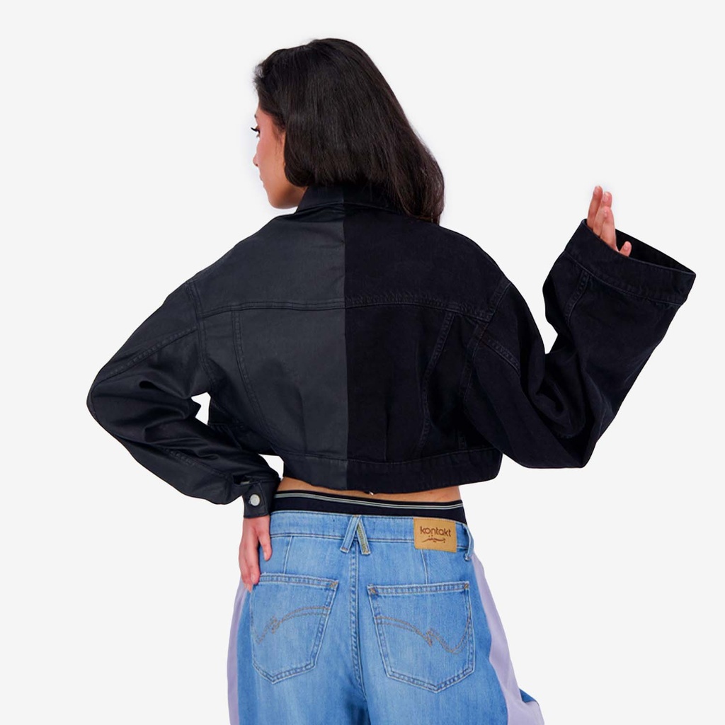 Upcycling cropped jacket femme bi-couleur KINDA V2