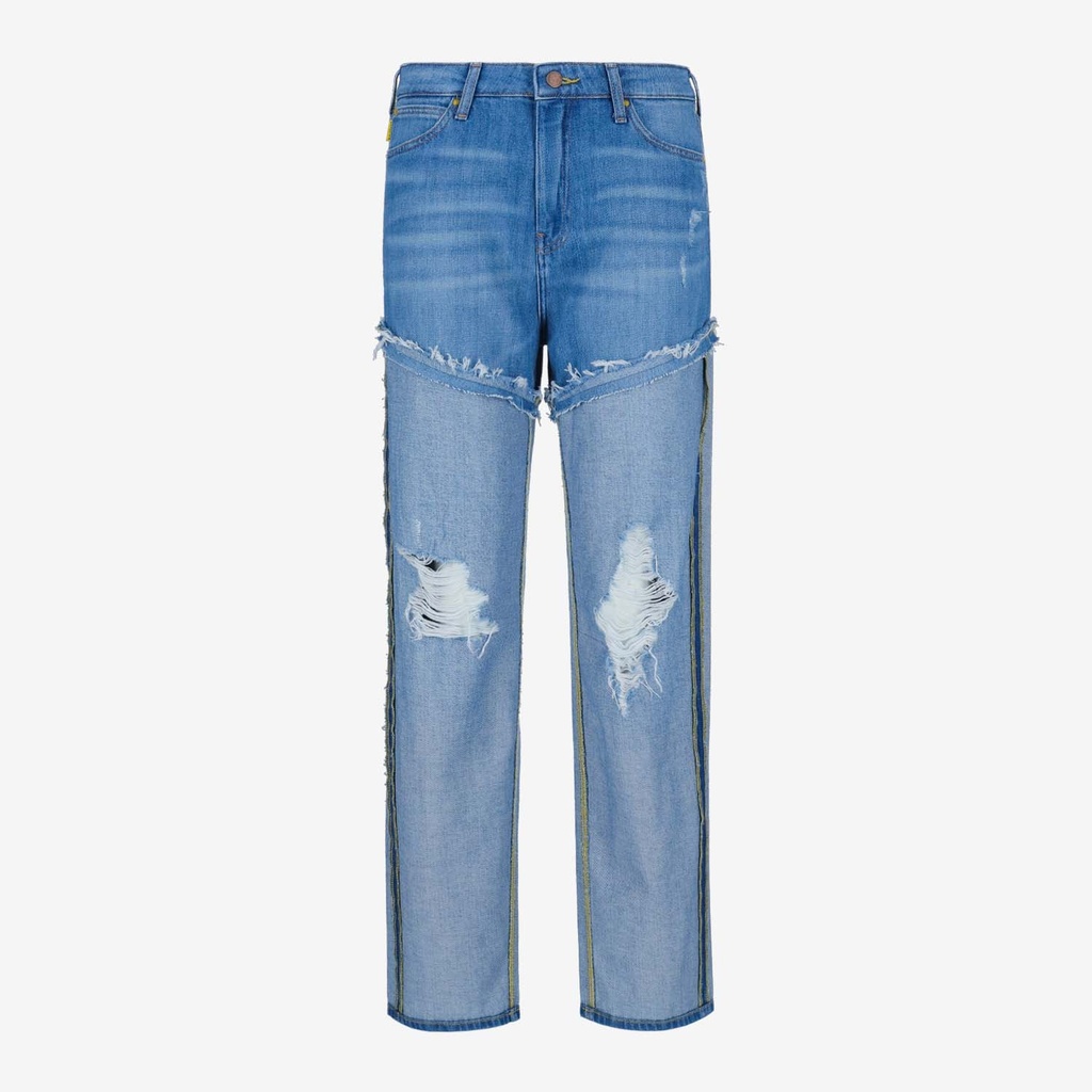 Upcycling straight jeans femme bi-couleur - SARRA