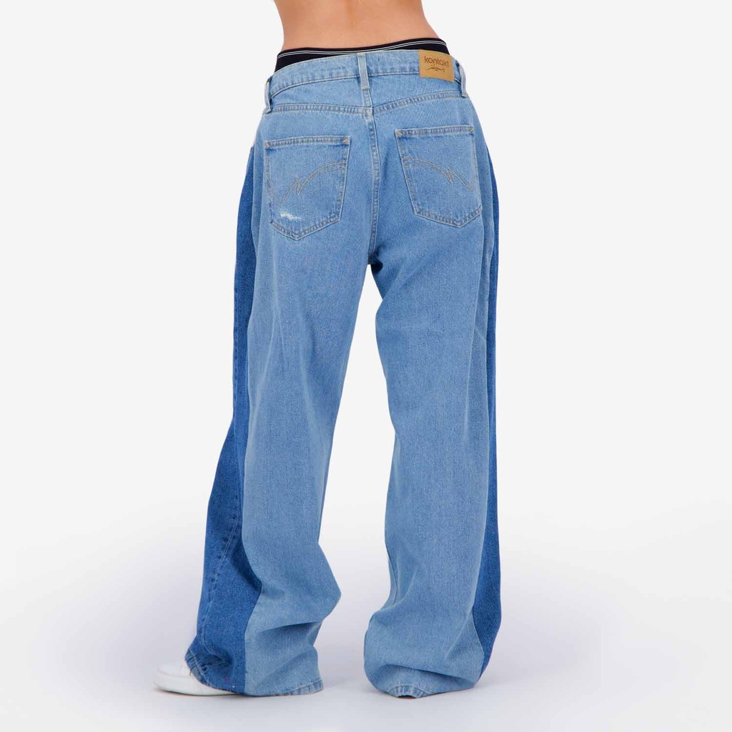 Upcycling baggy jeans femme bi-couleur