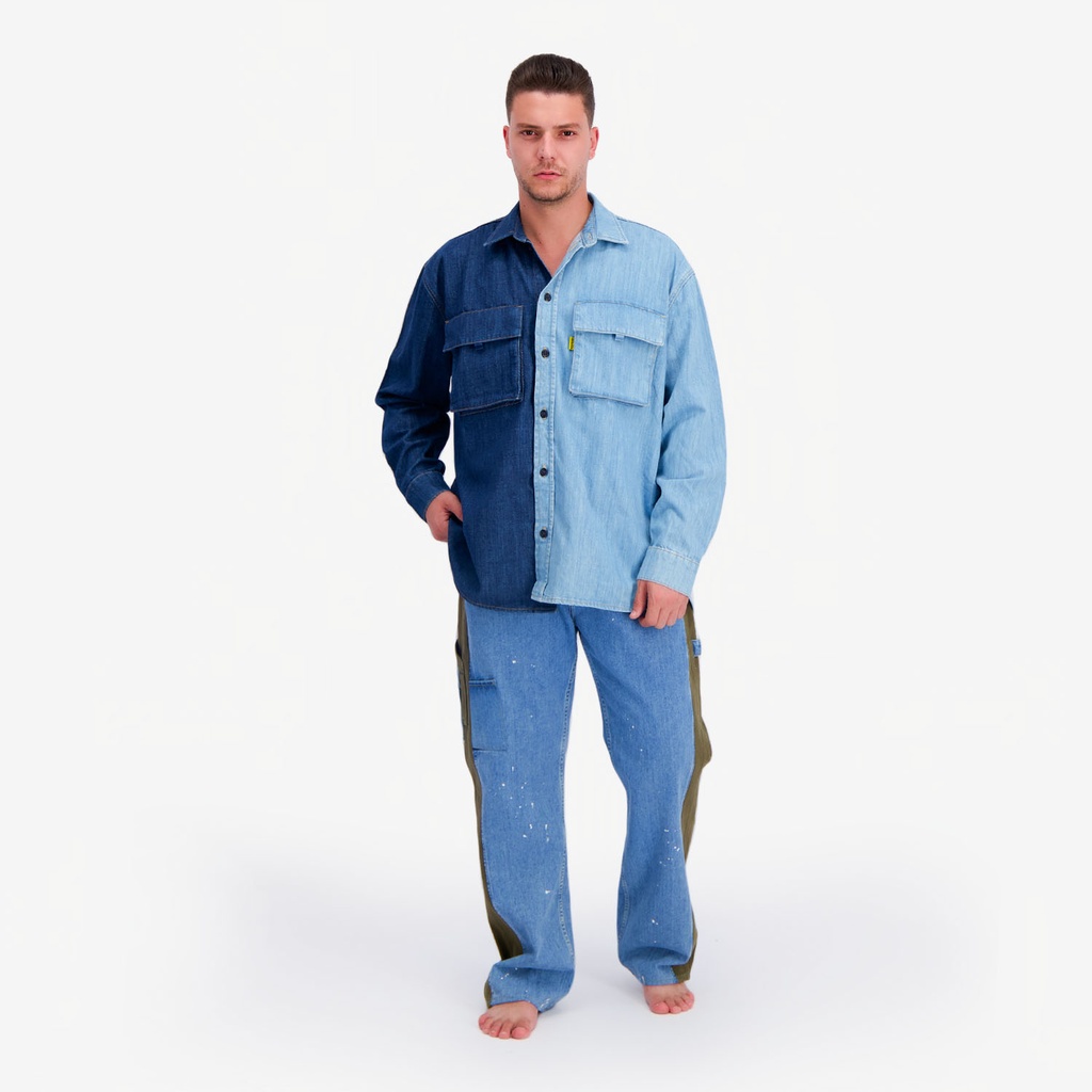 Upcycling chemise workwear homme en jeans bi-couleur - WAAD V1