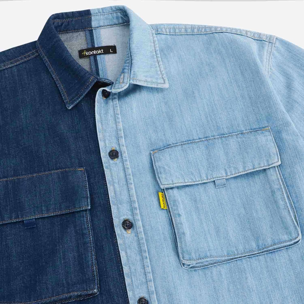 Upcycling chemise workwear homme en jeans bi-couleur - WAAD V1