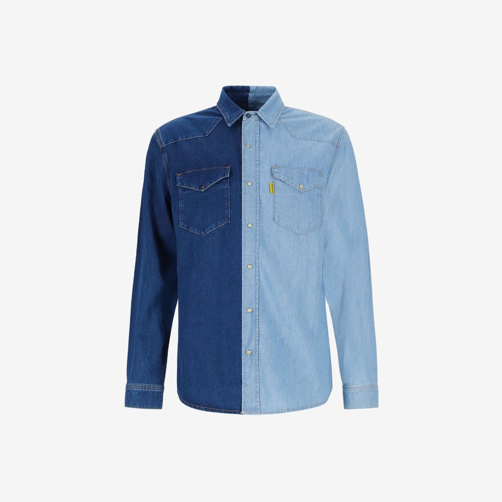Upcycling chemise western homme en jeans bi-couleur - SHEMS V1