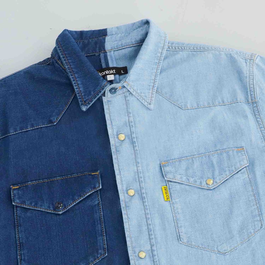 Upcycling chemise western homme en jeans bi-couleur - SHEMS V1