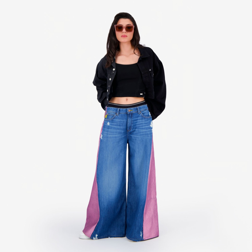 Upcycling wide leg jeans femme bi-couleur -WIDED