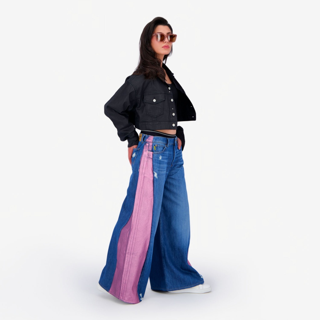 Upcycling wide leg jeans femme bi-couleur -WIDED