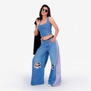 Upcycling wide leg jeans femme bi-couleur - WIDED