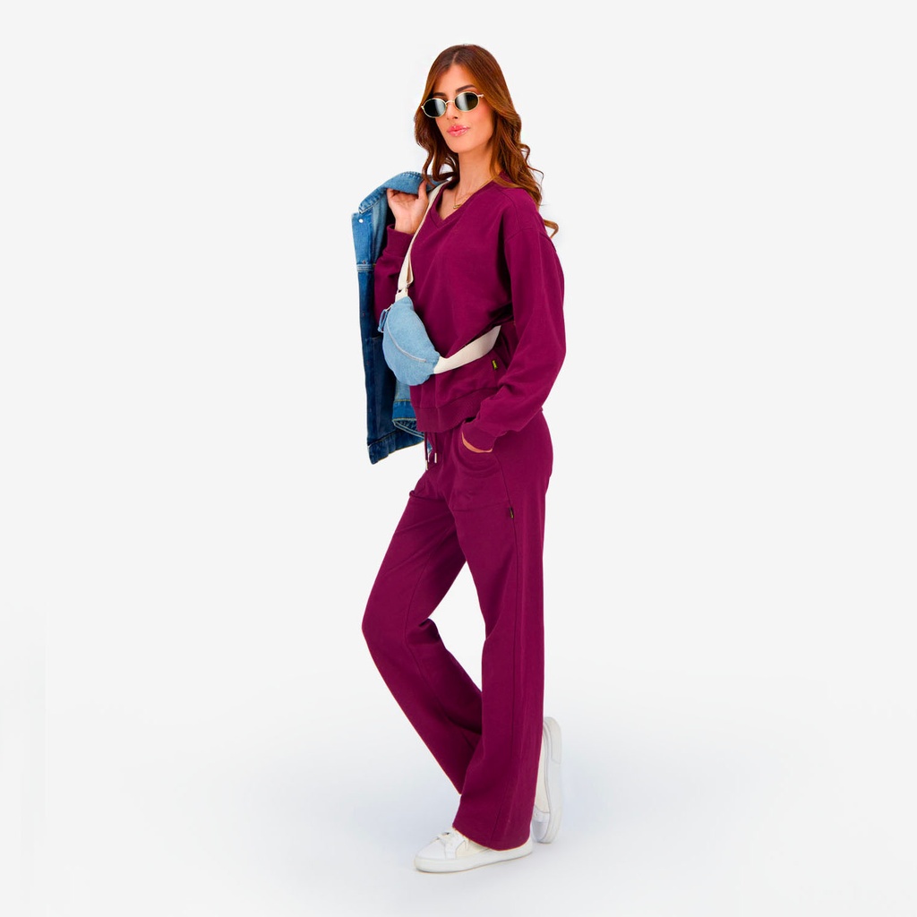 Sweat femme col V avec broderie