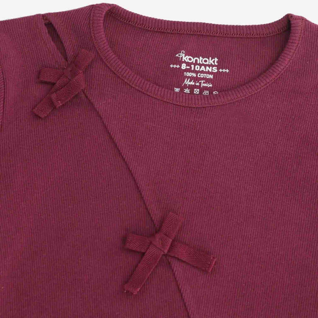 T-shirt côtelé fille manches longues avec noeuds