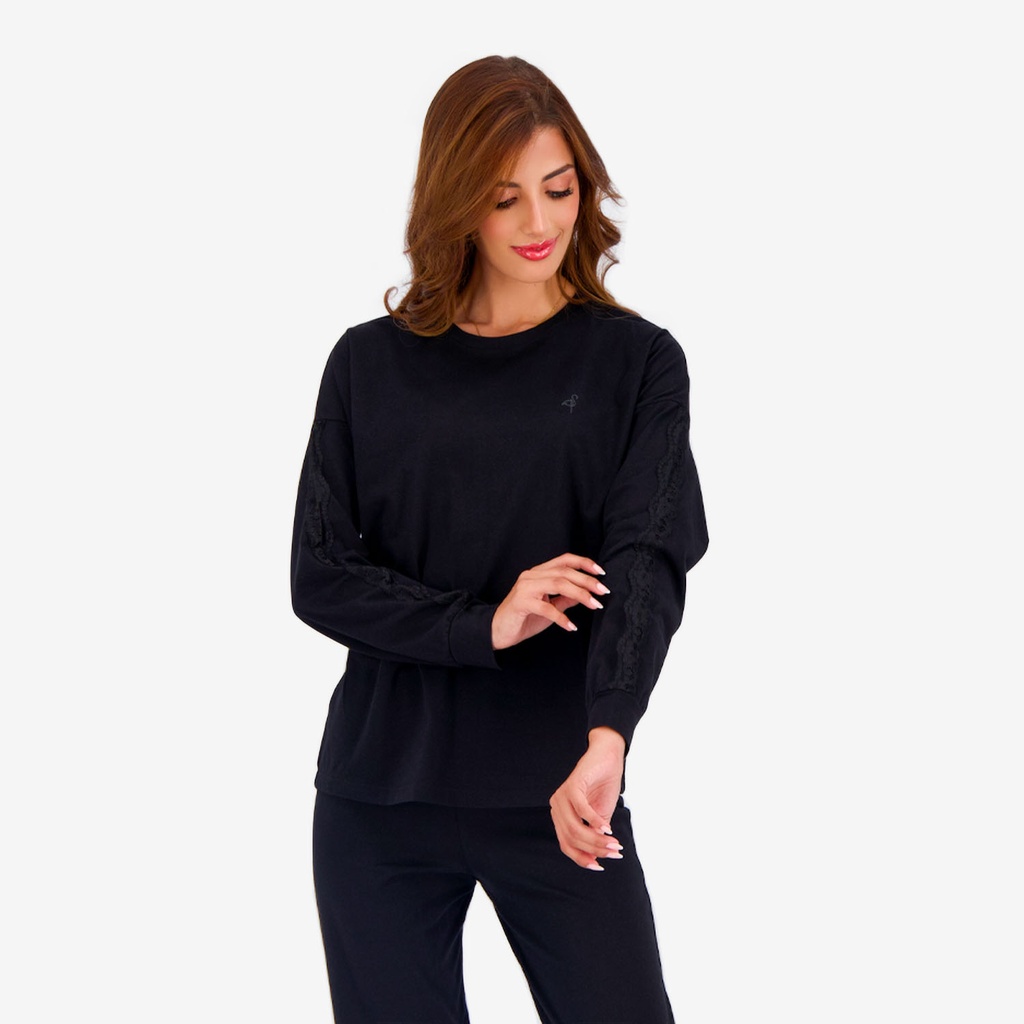 Pyjama femme manches longues avec détail dentelle