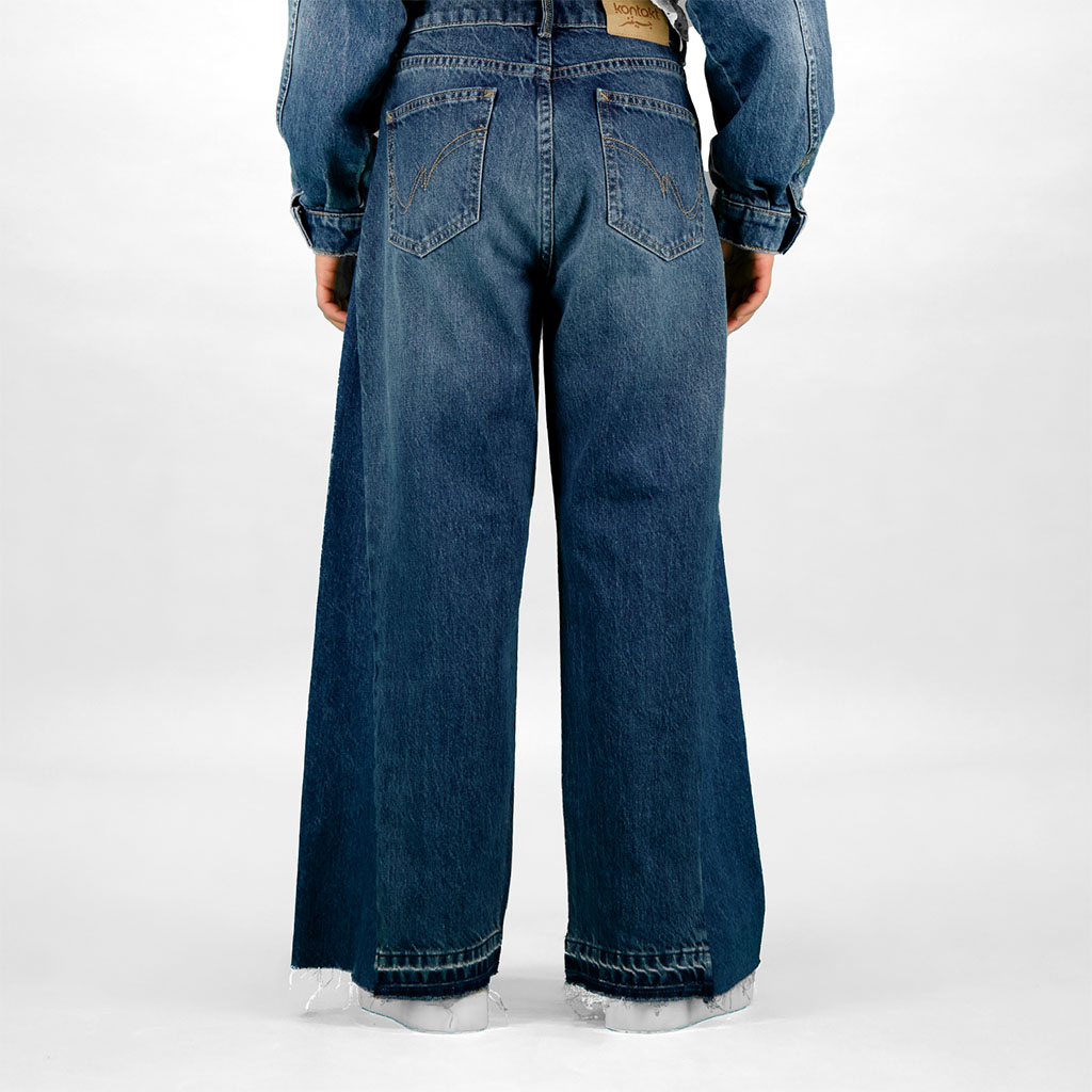 Wide leg jeans unisexe bicouleurs