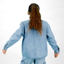 Chemise oversized fille en jeans avec broderie sur le col