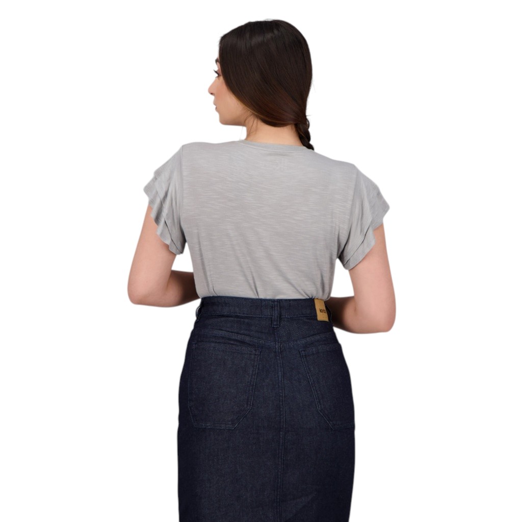 T-shirt femme manches courtes avec volant et broderie