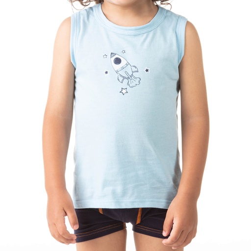[05-010-12-074-K288-2A] Débardeur garçon fusée en coton pur (Bleu  Clair, 2A)