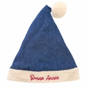 Bonnet en jeans avec fourrure et broderie bonne année