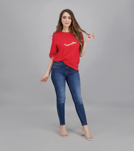 [05-010-02-127-K049-L] T-shirt femme oversized manches courtes HOB (Rouge, L)