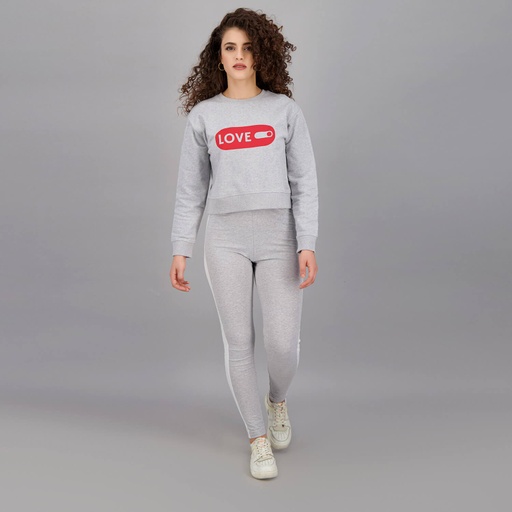 [05-010-36-017-K025-L] Sweat crop femme LOVE (Gris Chiné, L)
