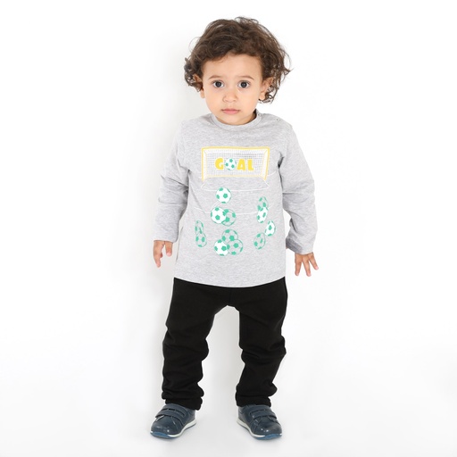 [05-010-02-386-K025-12M] T-shirt bébé manches longues GOAL (Gris Chiné, 12M)