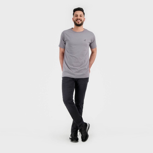 [05-010-02-427-K025-L] T-shirt homme manches courtes avec broderie (Gris Chiné, L)