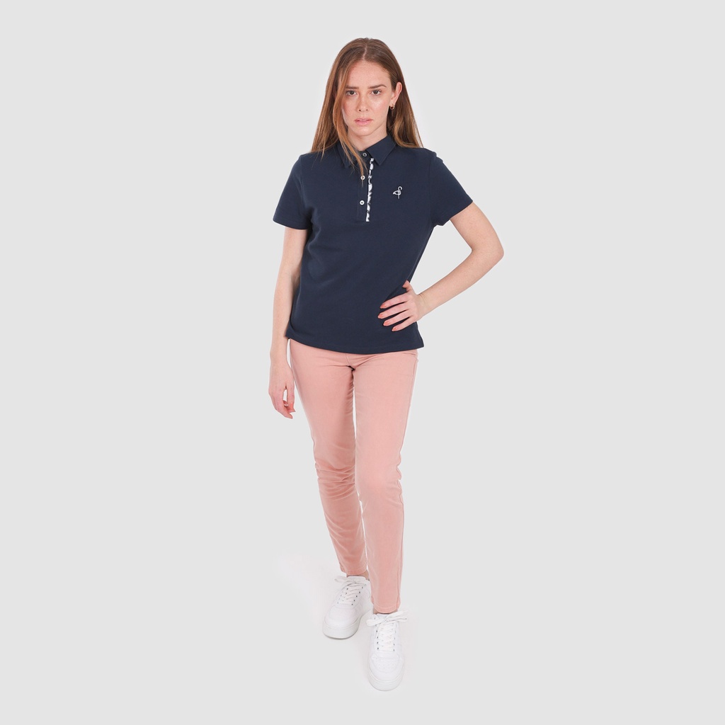 Polo femme manches courtes avec volant et broderie