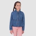 Chemise fille en jeans col claudine