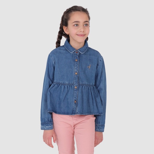 [01-010-09-041-K419-10A] Chemise fille en jeans col claudine (10A)