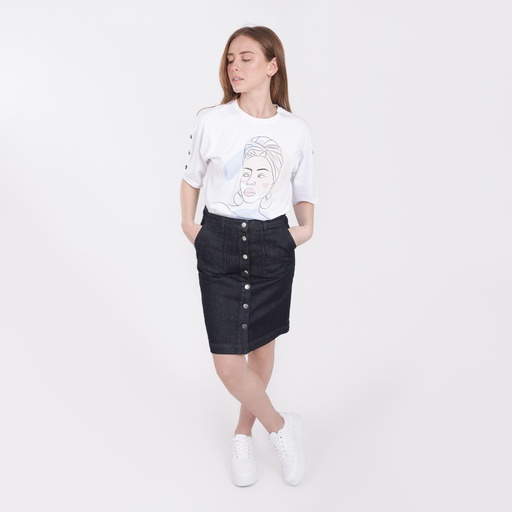 [01-010-21-006-K490-36] Jupe femme boutonnée au devant (Jeans Bleu foncé, 36)