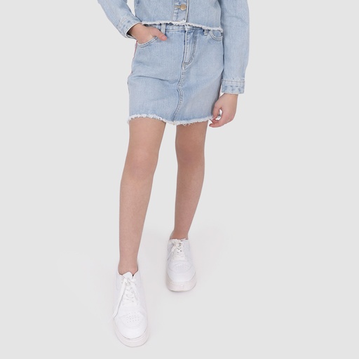 [01-010-21-007-K412-10A] Jupe fille en jeans avec bande coté (10A)