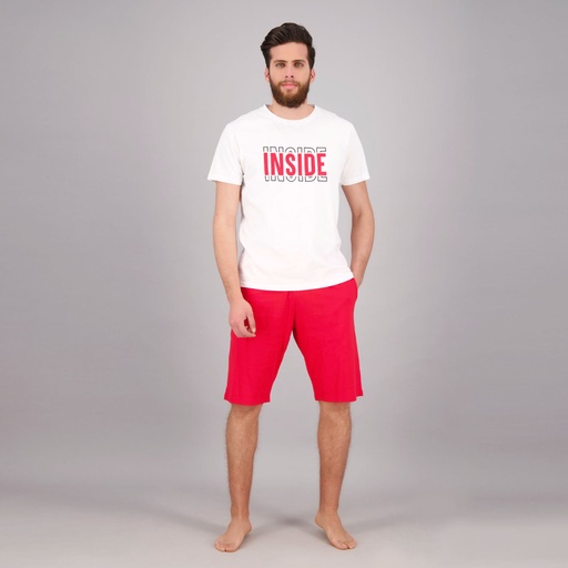 [05-010-28-013-K541-L] Ensemble homme manches courtes et short INSIDE (Blanc &amp; Rouge, L)