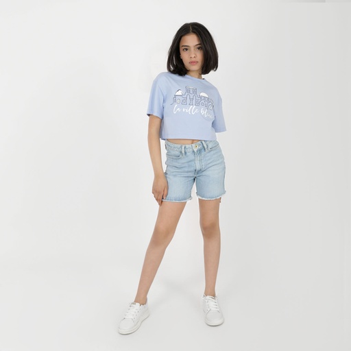 Short fille taille haute en jeans