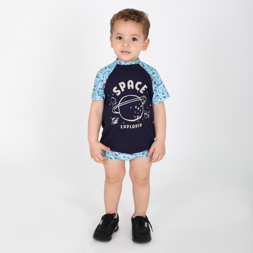 [05-010-71-007-K643-12M] Ensemble bébé t-shirt et short de bain SPACE EXPLORER (Bleu Marine &amp; Imprimé Space, 12M)