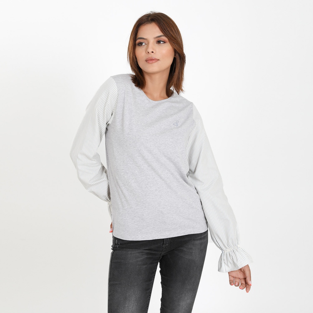T-shirt femme avec manches en chaine et trame et broderie