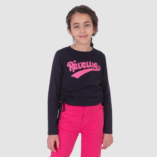 [05-010-02-506-K015-10A] T-shirt fille manches longues avec cordon de serrage REVEUSE (Bleu Marine, 10A)