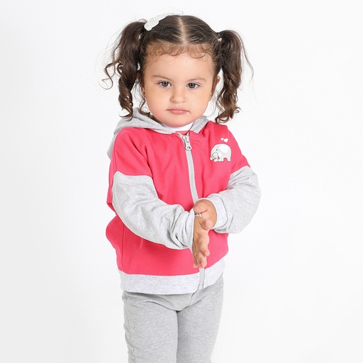 [05-010-43-013-K390-12M] Hoodie zippé bébé avec contraste ELEPHANT (12M)