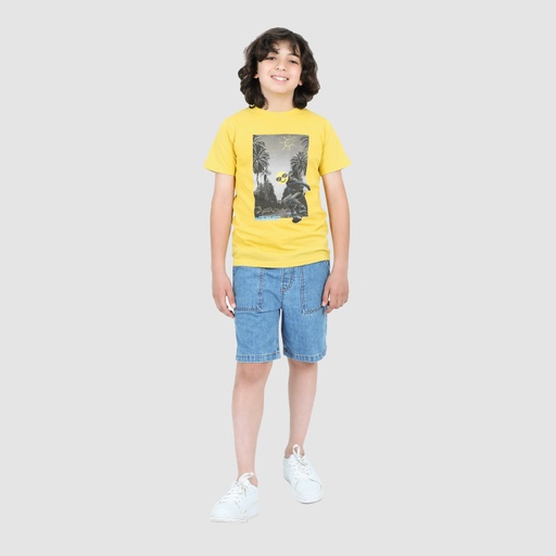 Short workwear garçon   avec ceinture en côte en jeans