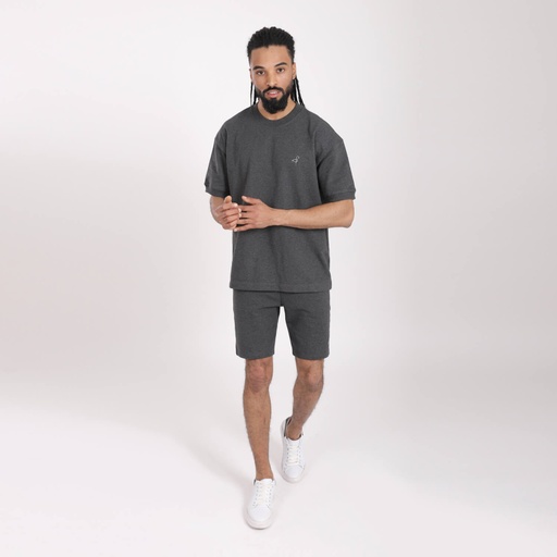 [05-010-36-104-K505-L] Sweat homme manches courtes avec broderie (Gris Chiné Foncé, L)