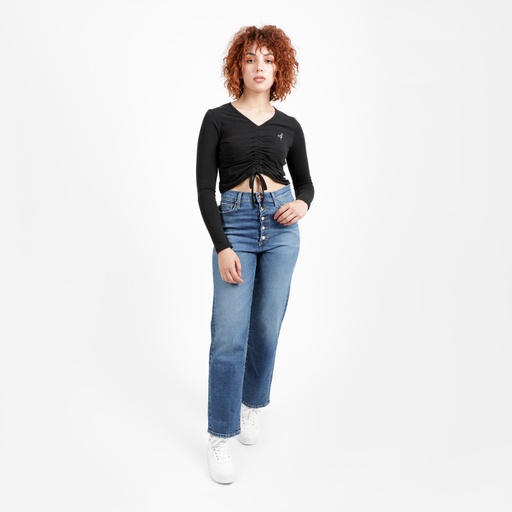 T-shirt femme manches longues avec cordon de serrage