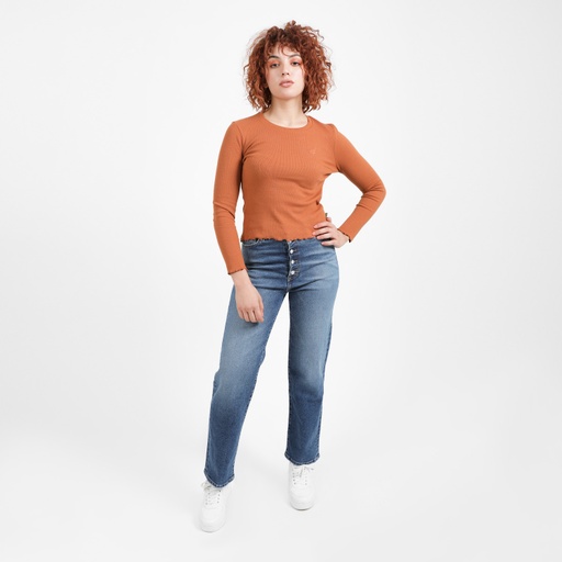 T-shirt côtelé femme manches longues