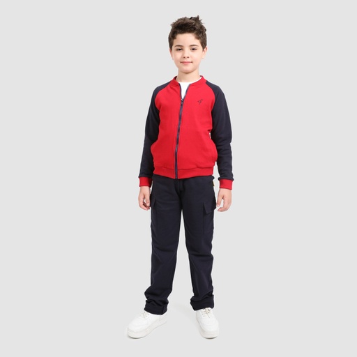 [05-010-90-008-K820-10/12A] Bombers garçon manches raglan avec broderie (Rouge Brique &amp; Bleu Marine, 10/12A)