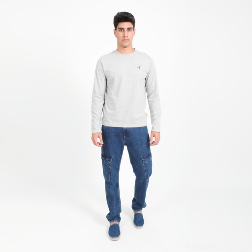 [05-010-02-255-K025-L] T-shirt homme manches longues avec broderie (Gris Chiné, L)