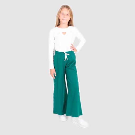 [05-010-65-039-K054-10/12A] Jogger wide leg fille avec piping (Vert, 10/12A)