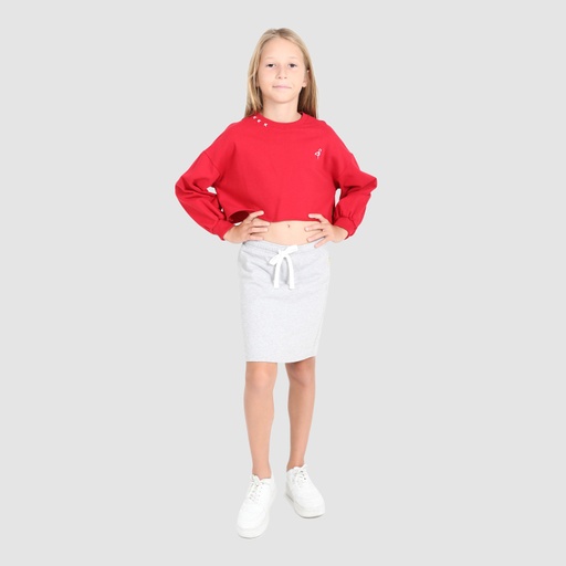 [05-010-36-111-K049-10/12A] Sweat crop fille avec détails broderie (Rouge, 10/12A)