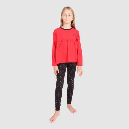 [05-010-16-244-K846-10/12A] Pyjama fille manches longues et legging (Rouge &amp; Noir Imp Coeur, 10/12A)
