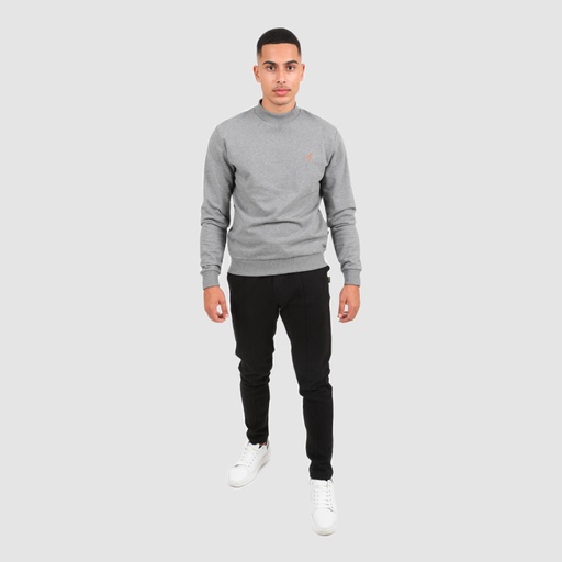 [05-010-36-121-K027-L] Sweat homme col cheminé avec broderie (Gris Foncé, L)