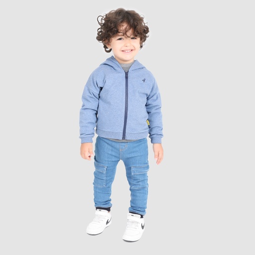 [05-010-43-029-K181-12/18M] Hoodie zippé bébé manches tombantes (Bleu Chiné, 12-18M)