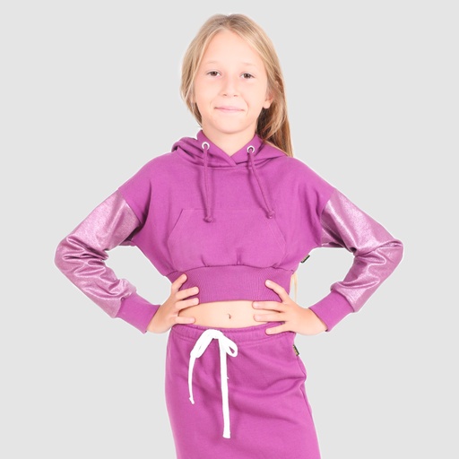 [05-010-43-066-K060-10/12A] Hoodie crop fille avec effet métallique sur les manches (10/12A)